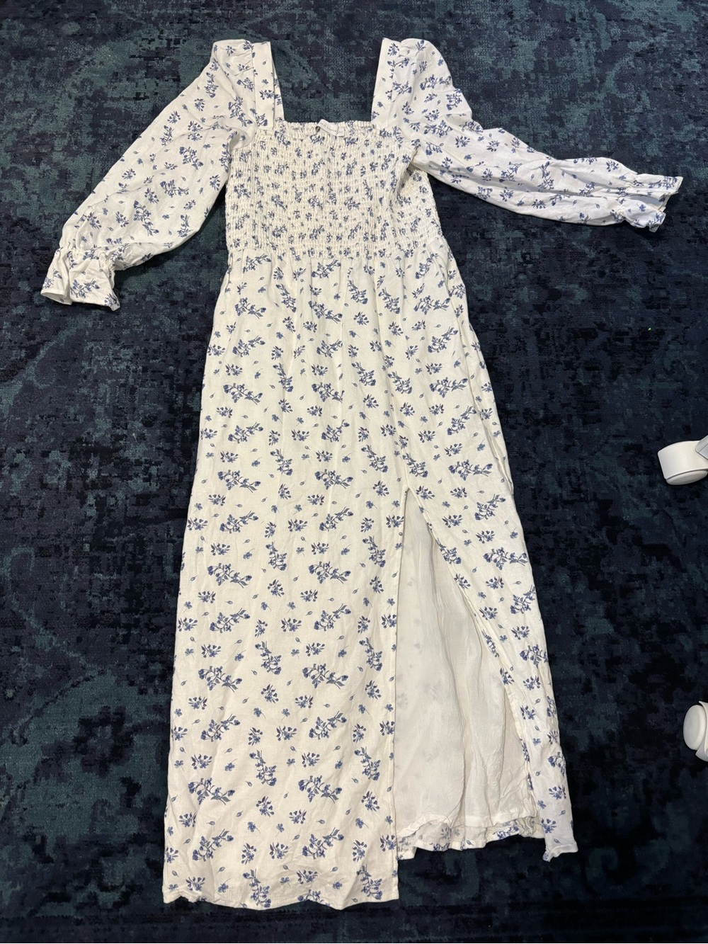 House of Harlow 1960 White Maxi Dress with Blue Floral Print